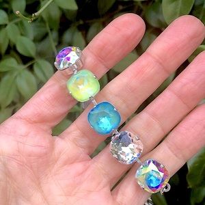 Aquamarine + Peridot AB Cushion Cut Silver Crystal Tennis Bracelet